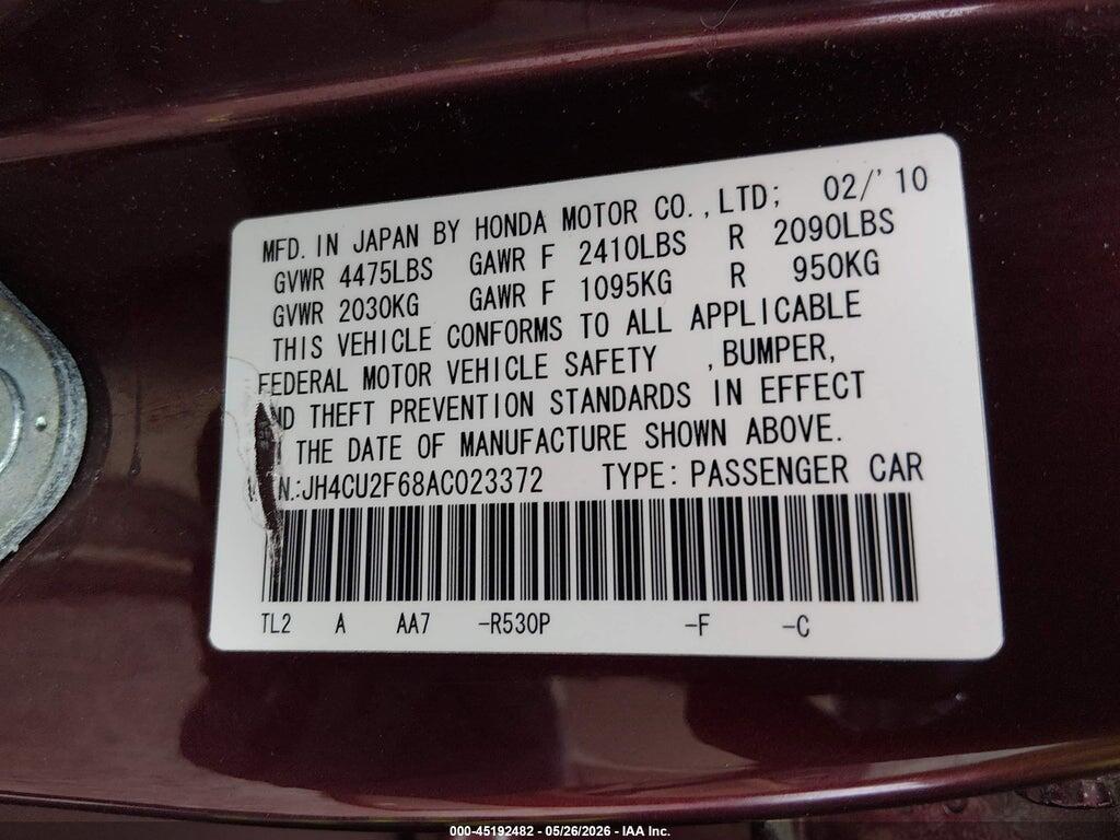 JH4CU2F68AC023372 2010 ACURA TSX photo no. 9