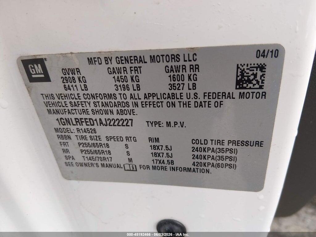 1GNKRGED0CJ179553 2012 CHEVROLET TRAVERSE photo no. 9