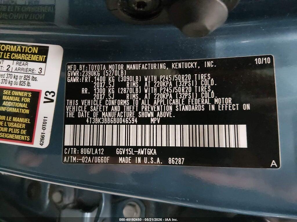 4T3BK3BB6BU046594 2011 TOYOTA VENZA photo no. 9
