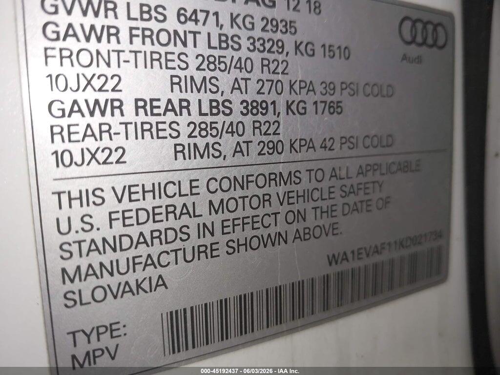 WA1EVAF11KD021734 2019 AUDI Q8 photo no. 9