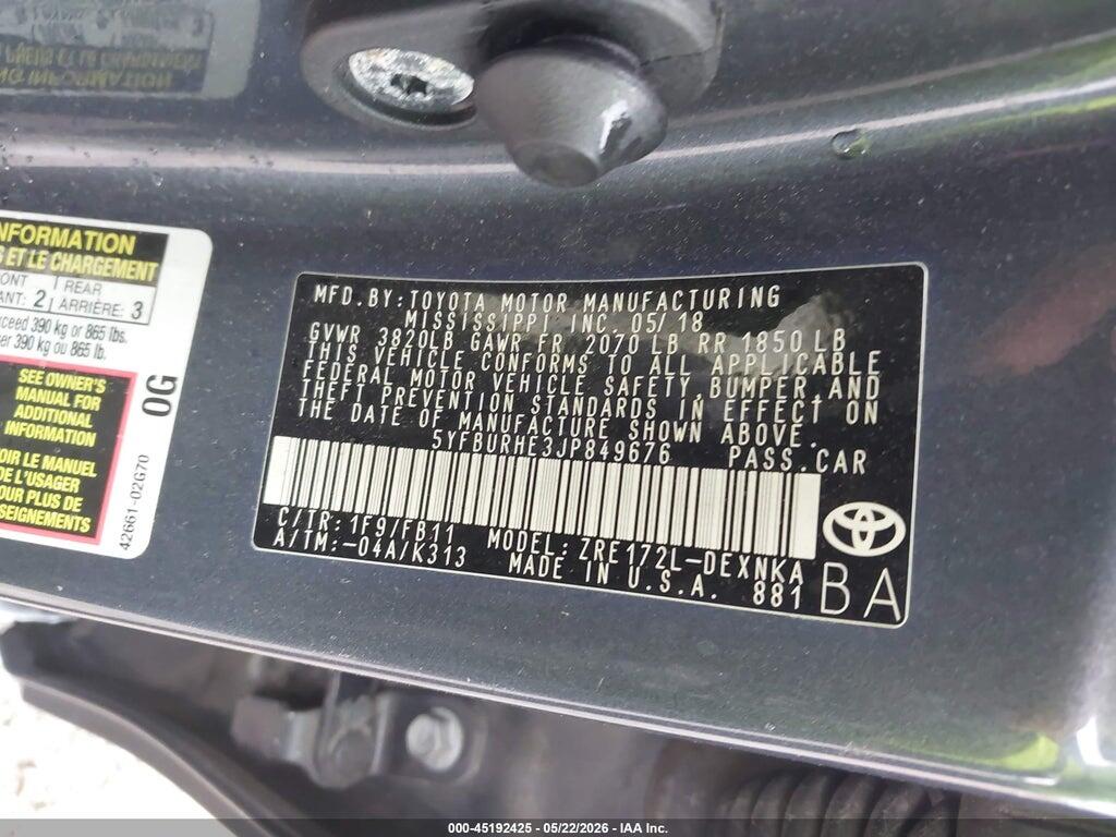 5YFBURHE3JP849676 2018 TOYOTA COROLLA photo no. 9