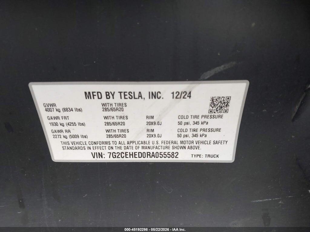 7G2CEHED0RA055582 2024 TESLA CYBERTRUCK photo no. 9
