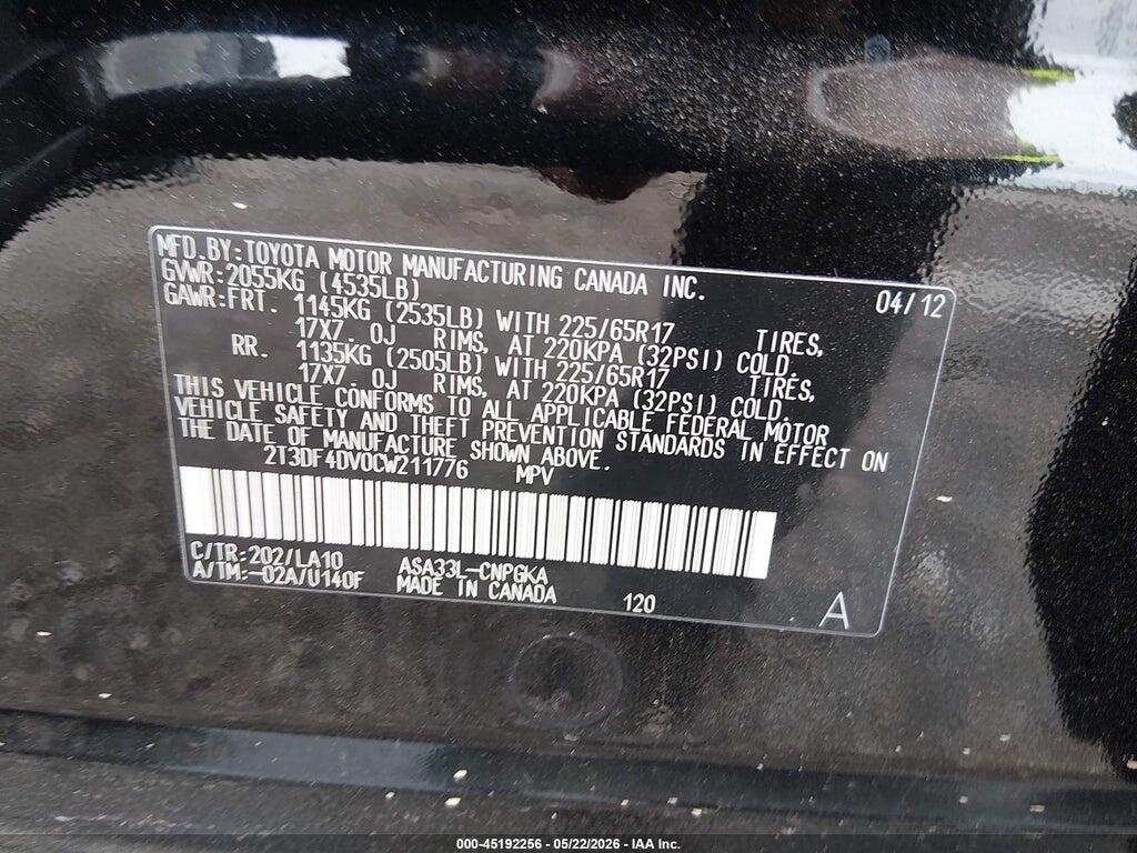2T3DF4DV0CW211776 2012 TOYOTA RAV4 photo no. 9