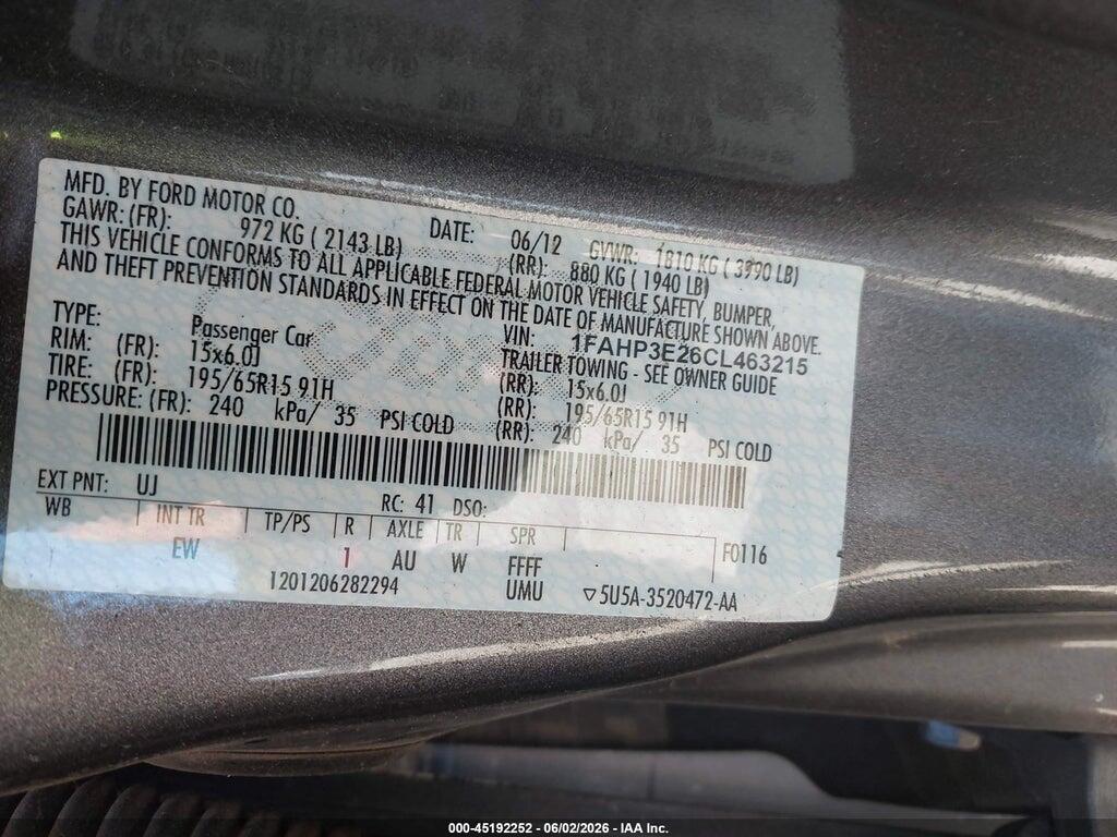1FAHP3E26CL463215 2012 FORD FOCUS photo no. 9