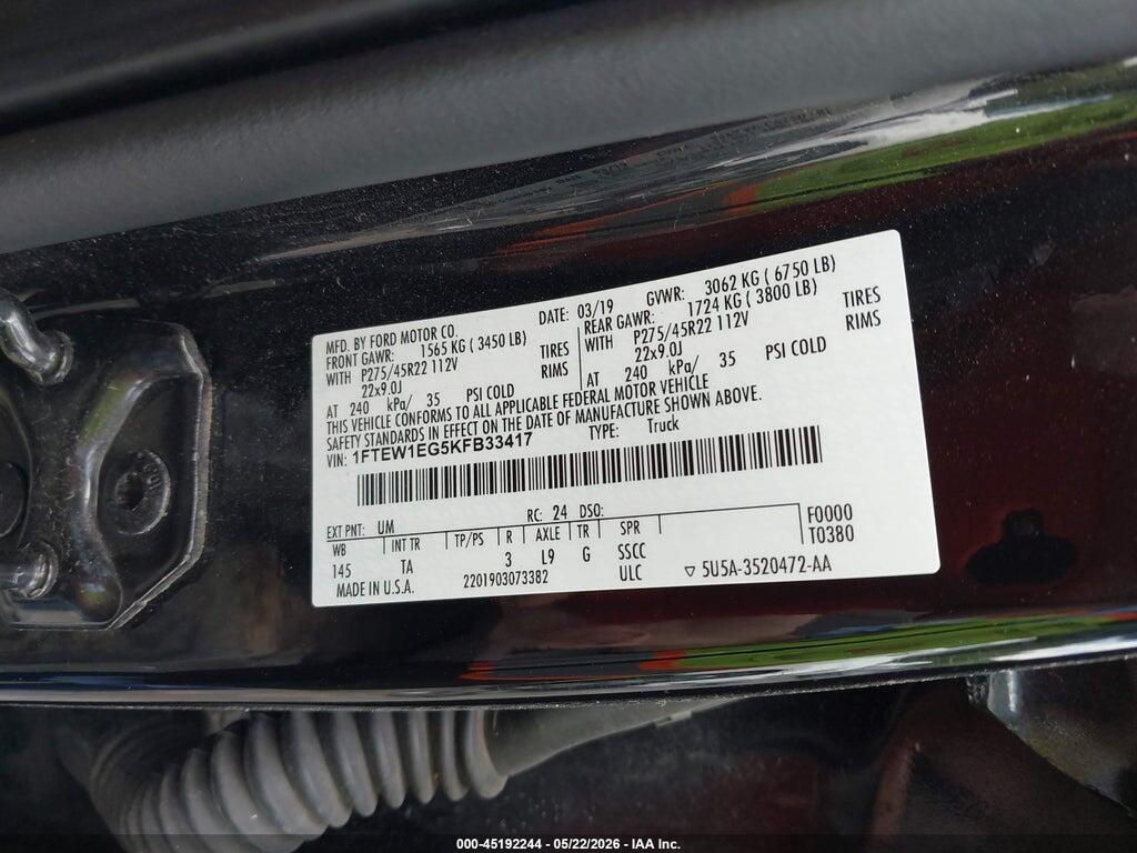 1FTEW1EG5KFB33417 2019 FORD F-150 photo no. 9
