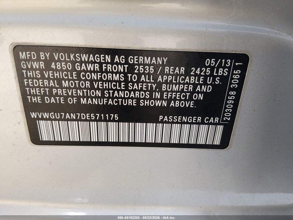 WVWGU7AN7DE571175 2013 VOLKSWAGEN CC photo no. 9