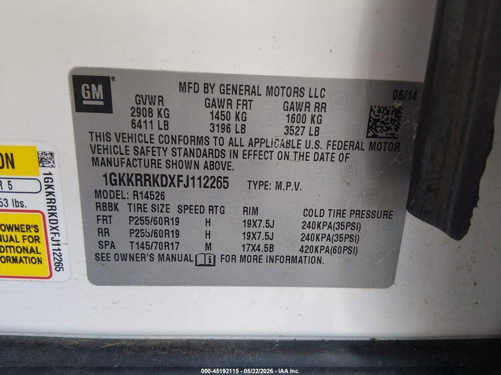1GKKRRKDXFJ112265 2015 GMC ACADIA photo no. 9
