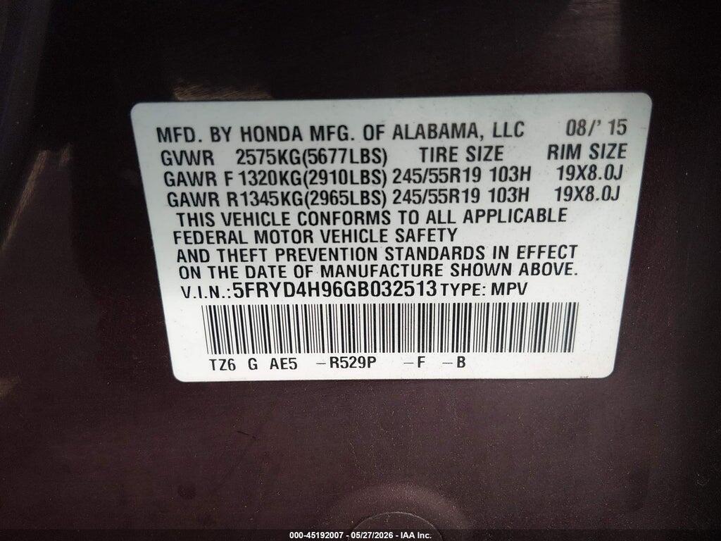 5FRYD4H96GB032513 2016 ACURA MDX photo no. 9