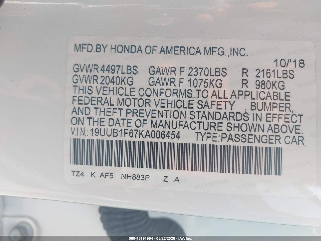 19UUB1F67KA006454 2019 ACURA TLX photo no. 9