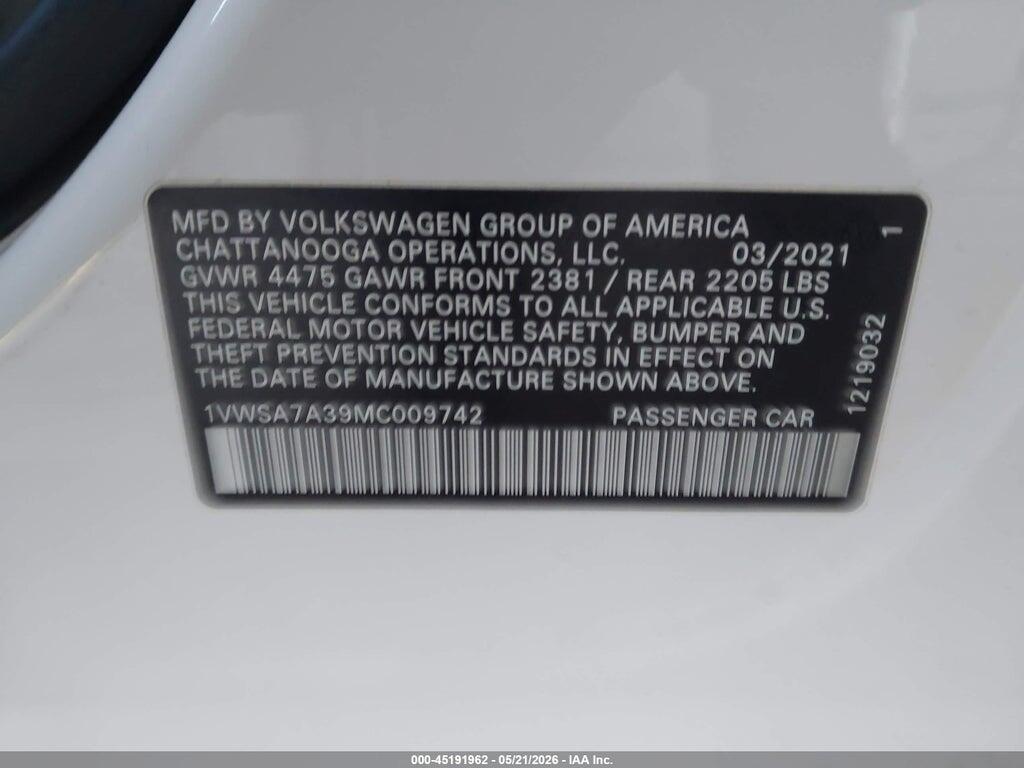 1VWSA7A39MC009742 2021 VOLKSWAGEN PASSAT photo no. 9