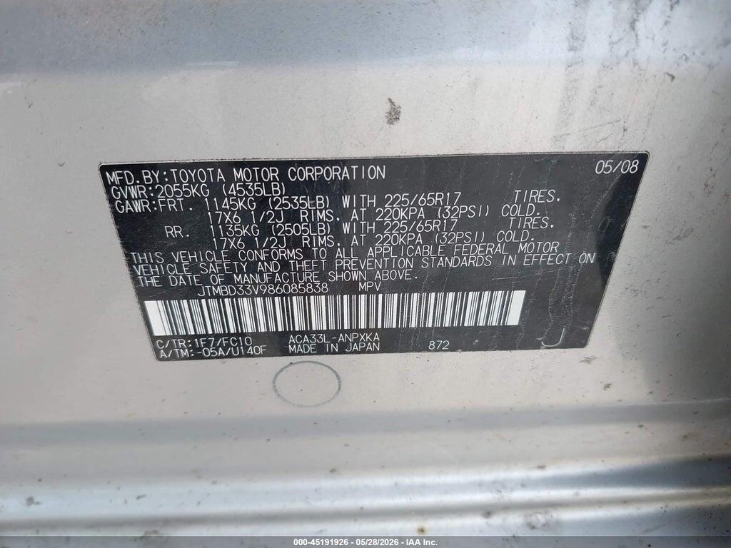 JTMBD33V986085838 2008 TOYOTA RAV4 photo no. 9