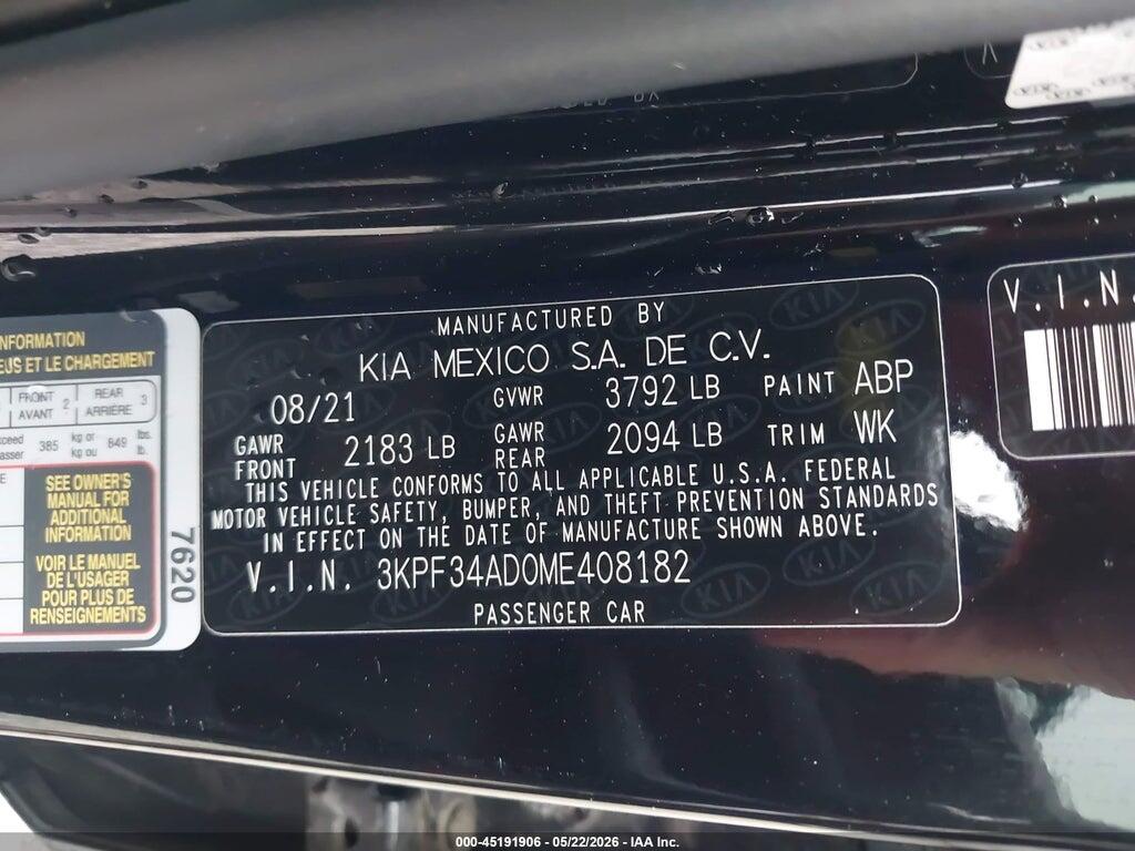 3KPF34AD0ME408182 2021 KIA FORTE photo no. 9