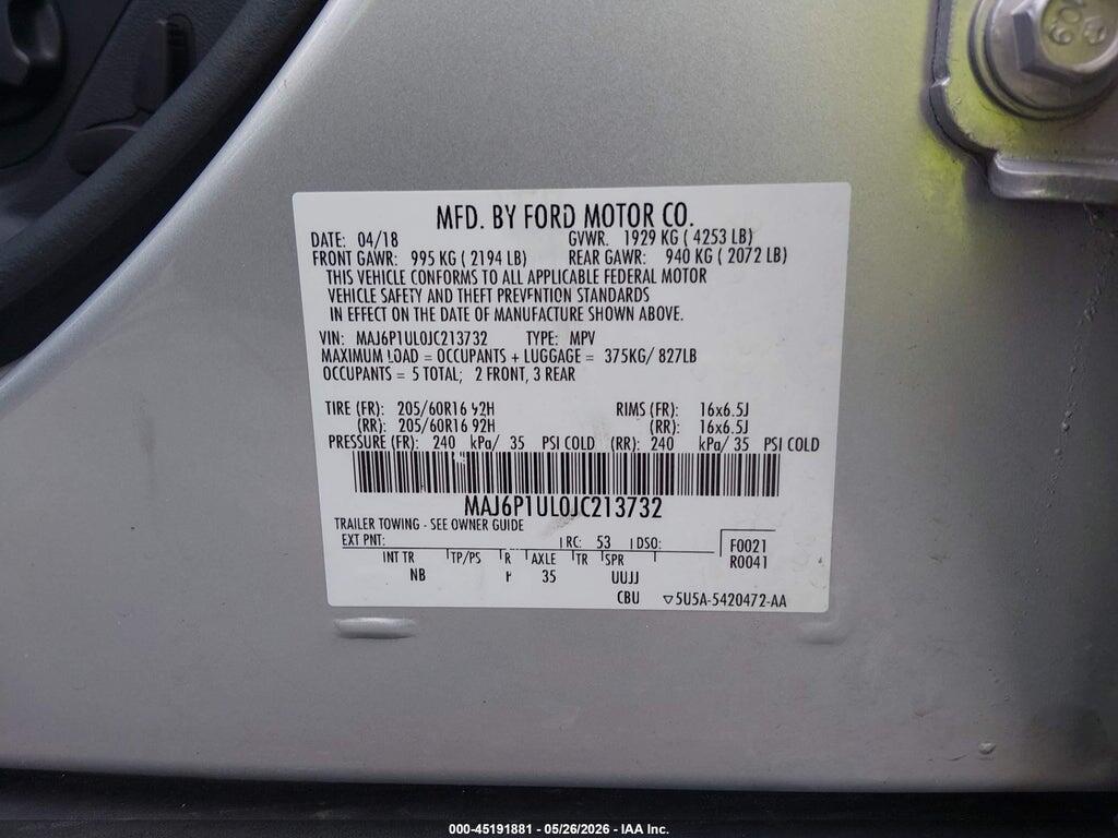 MAJ6P1UL0JC213732 2018 FORD ECOSPORT photo no. 9