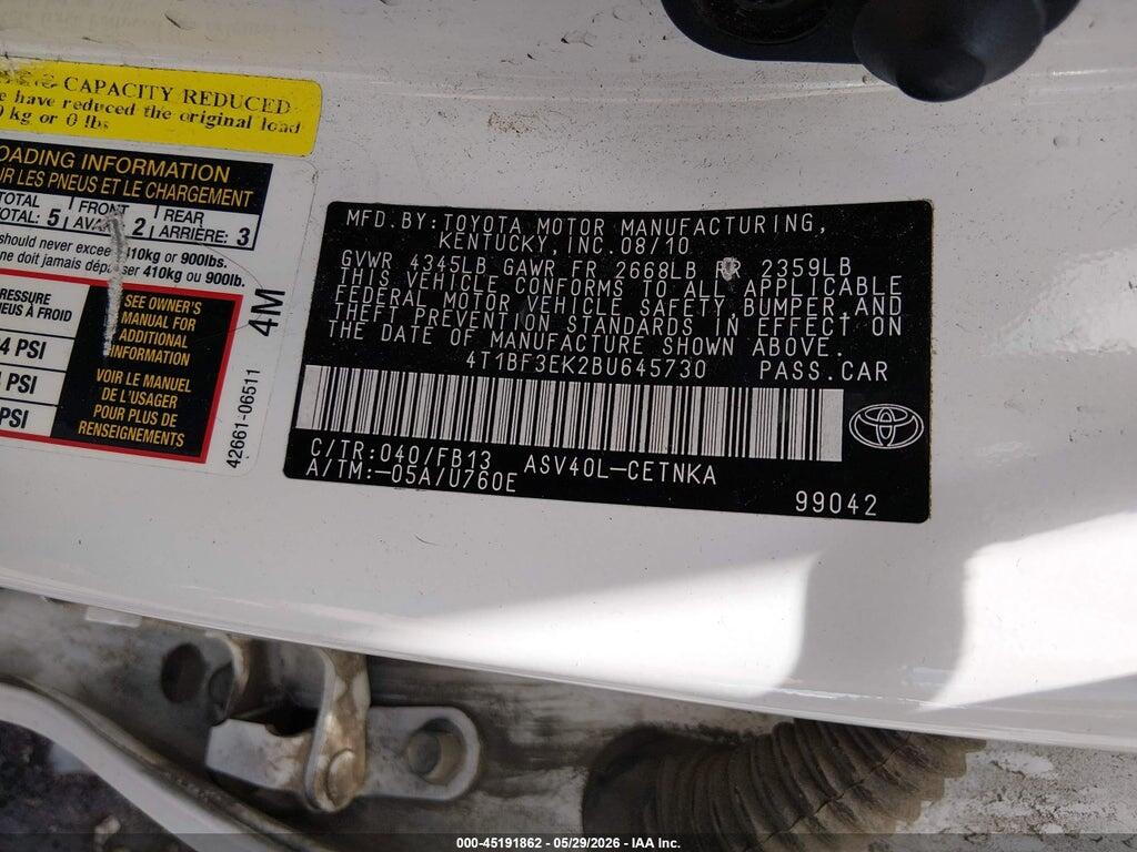 4T1BF3EK2BU645730 2011 TOYOTA CAMRY photo no. 9