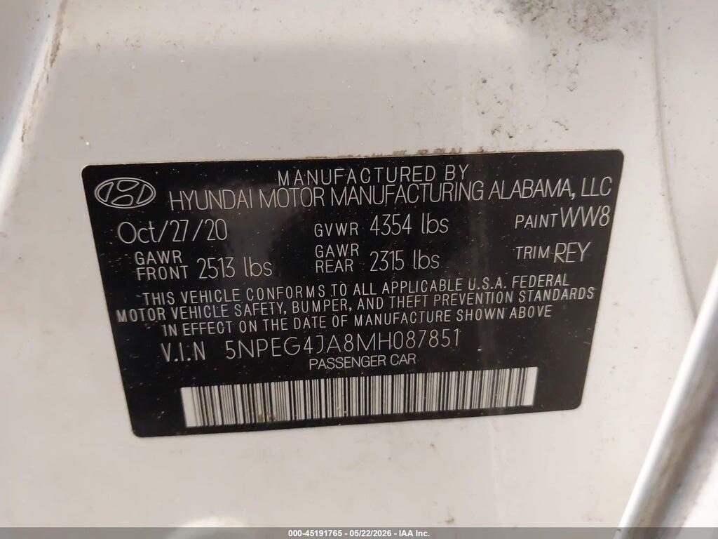 5NPEG4JA8MH087851 2021 HYUNDAI SONATA photo no. 9