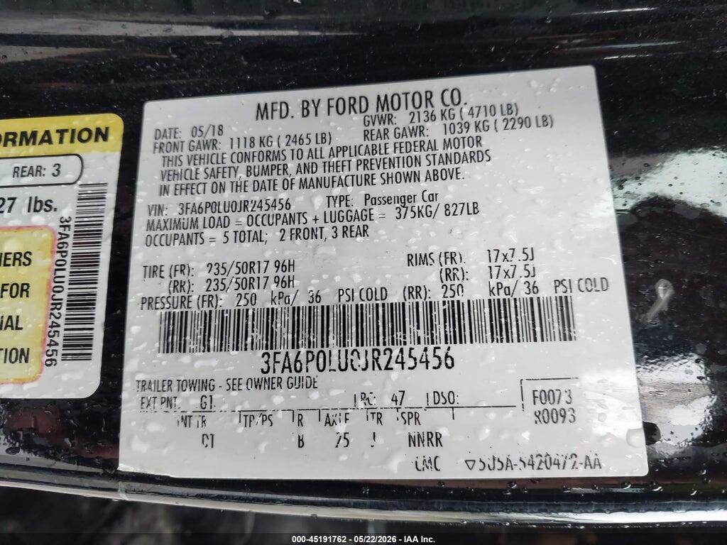 3FA6P0LU0JR245456 2018 FORD FUSION HYBRID photo no. 9