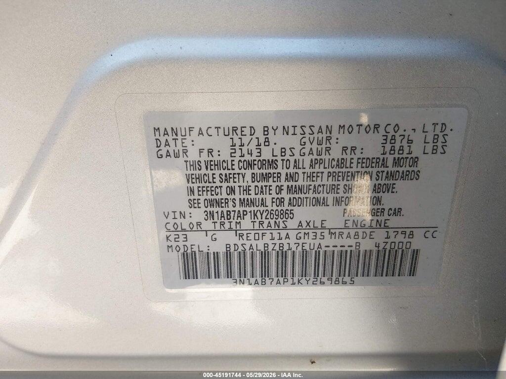 3N1AB7AP1KY269865 2019 NISSAN SENTRA photo no. 9