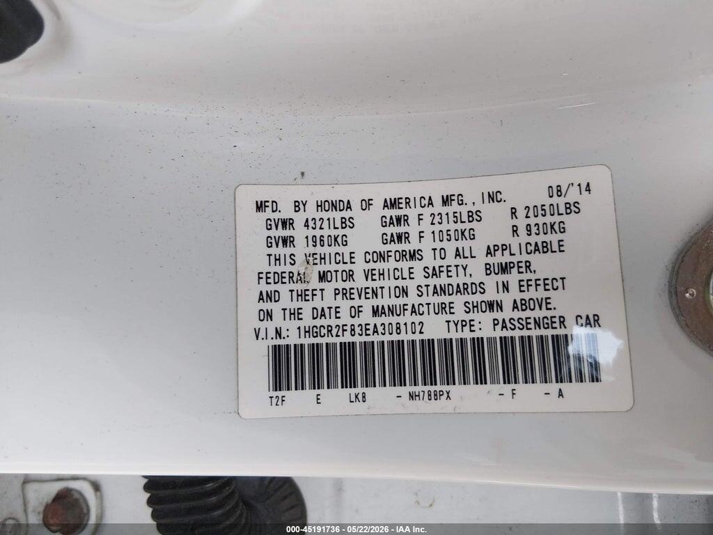 1HGCR2F83EA308102 2014 HONDA ACCORD photo no. 9
