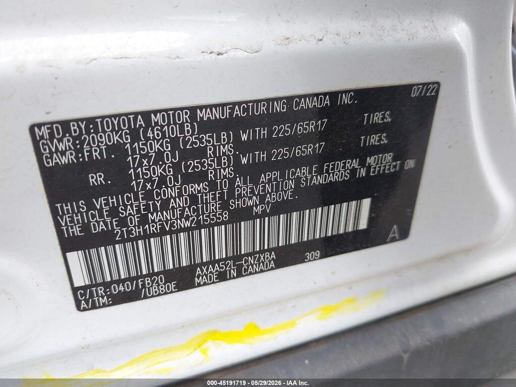 2T3H1RFV3NW215558 2022 TOYOTA RAV4 photo no. 9