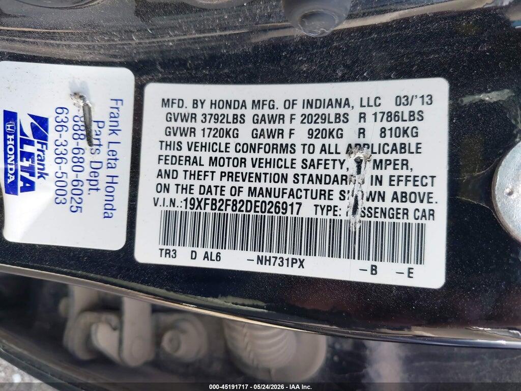 19XFB2F82DE026917 2013 HONDA CIVIC photo no. 9