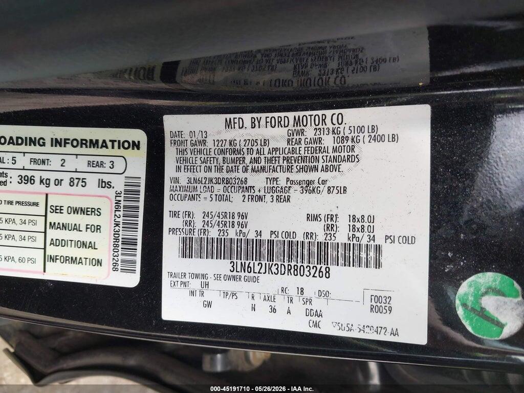 3LN6L2JK3DR803268 2013 LINCOLN MKZ photo no. 9