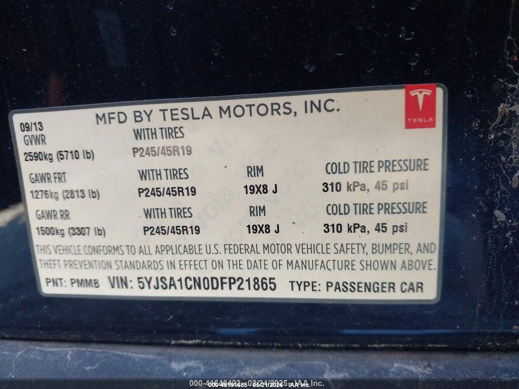 5YJSA1CN0DFP21865 2013 TESLA MODEL S photo no. 9