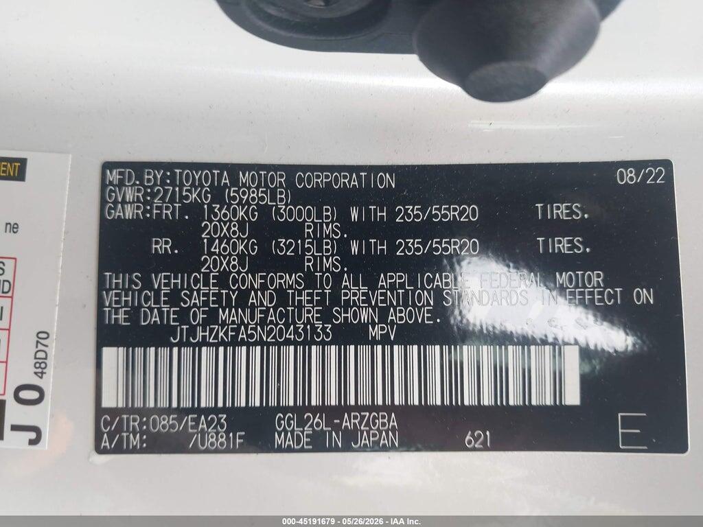 JTJHZKFA5N2043133 2022 LEXUS RX 350L photo no. 9