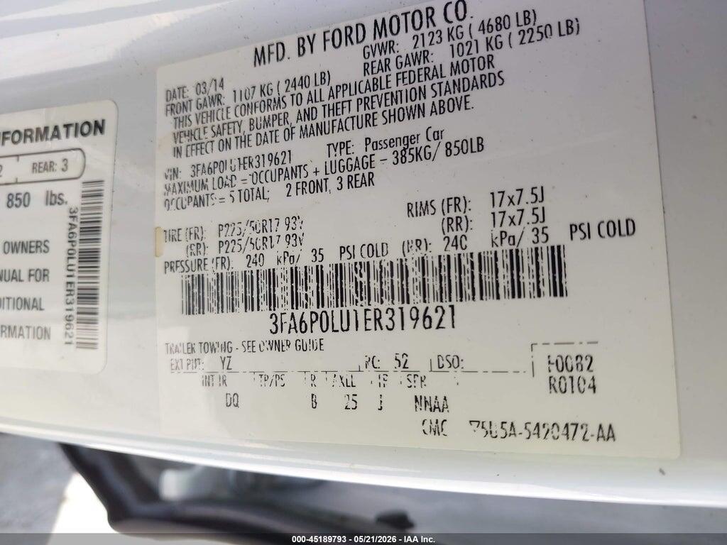3FA6P0LU1ER319621 2014 FORD FUSION HYBRID photo no. 9