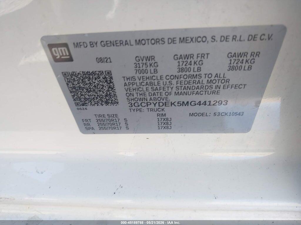 3GCPYDEK5MG441293 2021 CHEVROLET SILVERADO 1500 photo no. 9