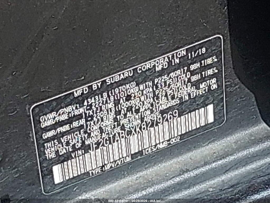 JF2GTABCXK8279269 2019 SUBARU CROSSTREK photo no. 9