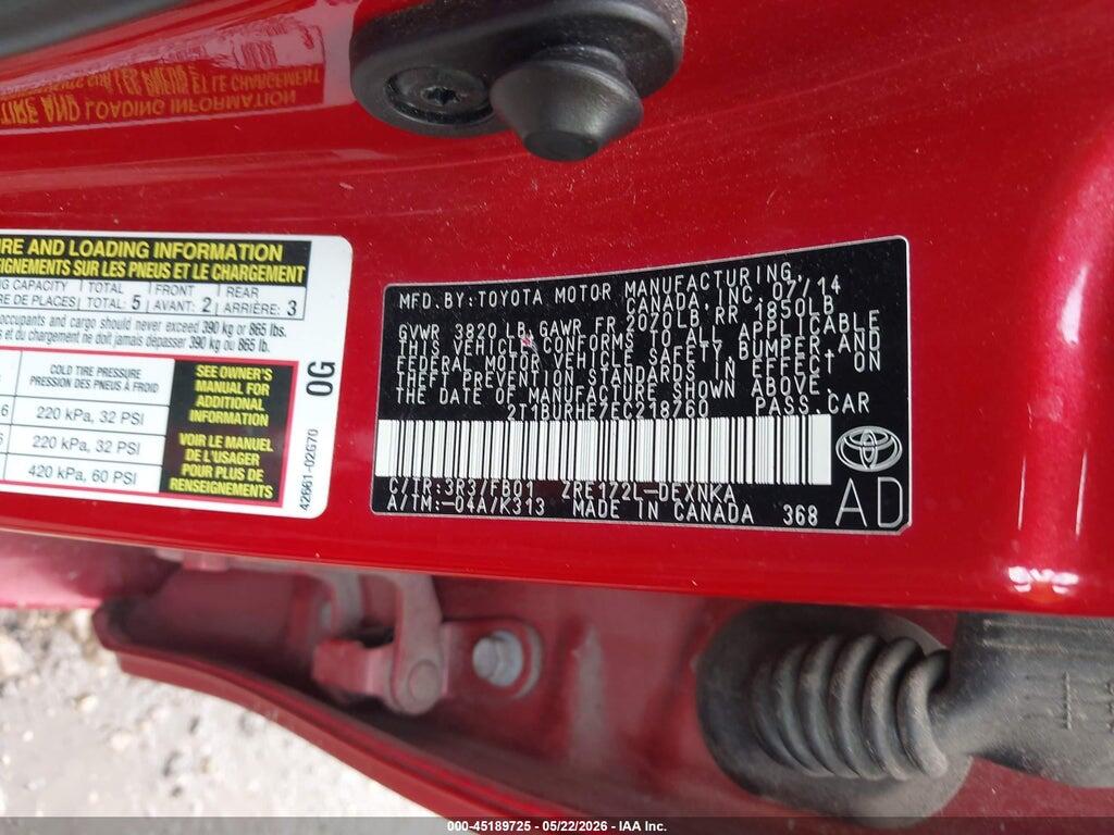 2T1BURHE7EC218760 2014 TOYOTA COROLLA photo no. 9