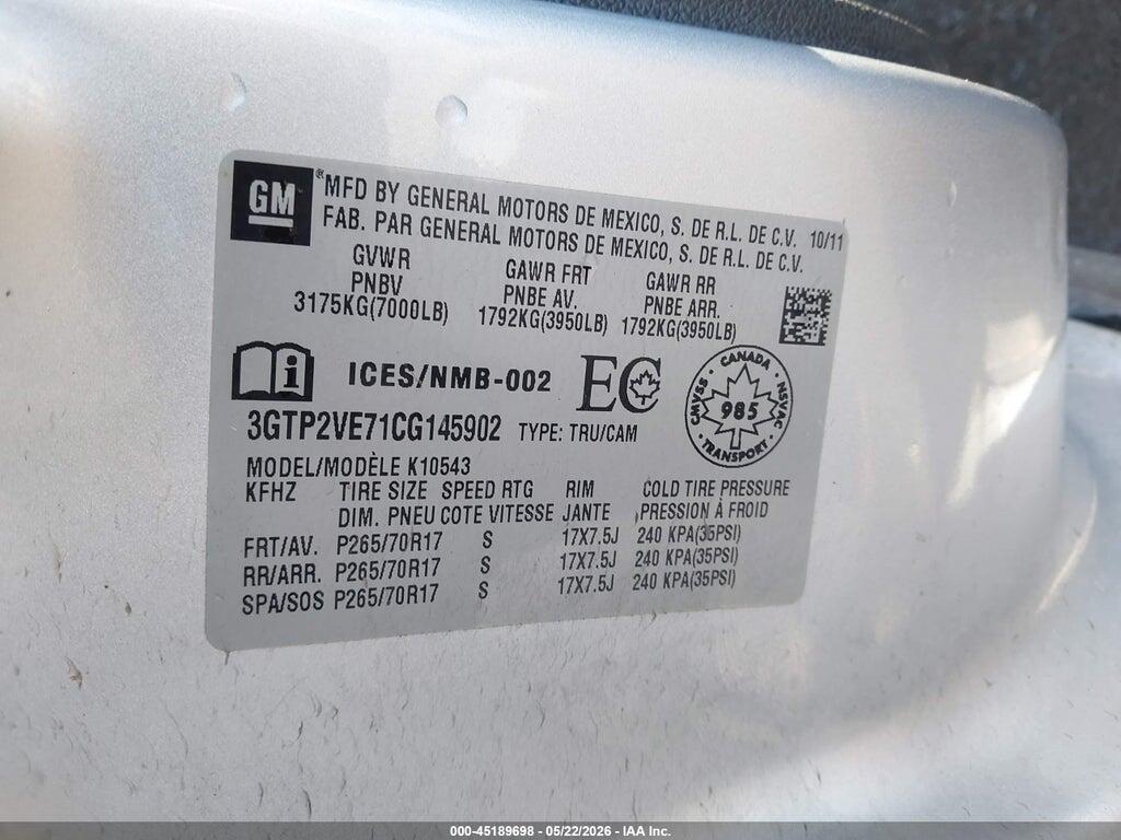 3GTP2VE71CG145902 2012 GMC SIERRA 1500 photo no. 9