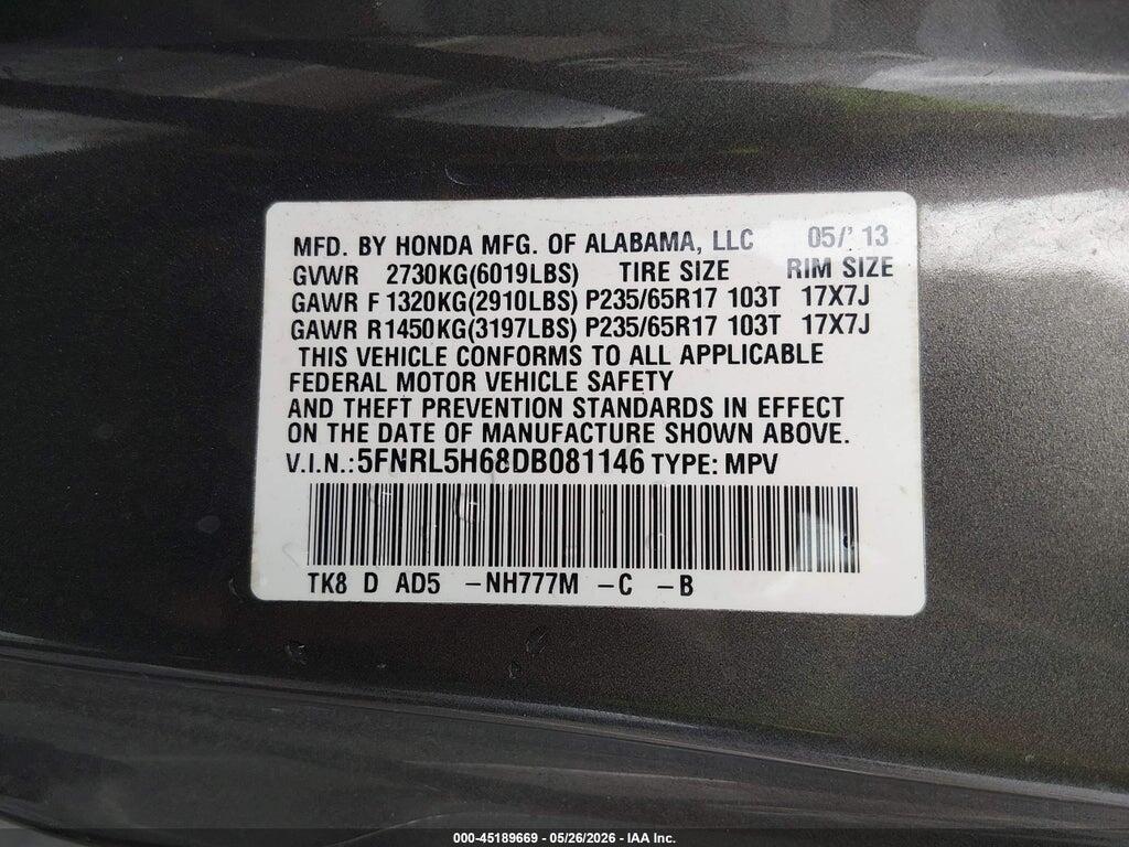 5FNRL5H68DB081146 2013 HONDA ODYSSEY photo no. 9