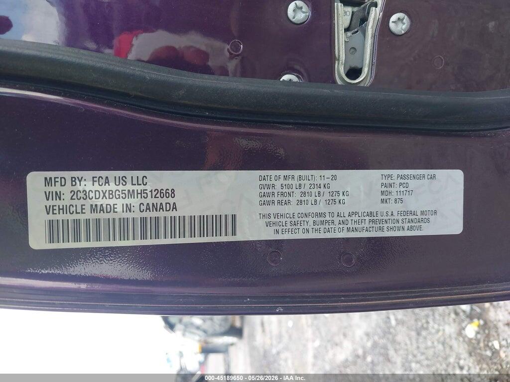 2C3CDXBG5MH512668 2021 DODGE CHARGER photo no. 9