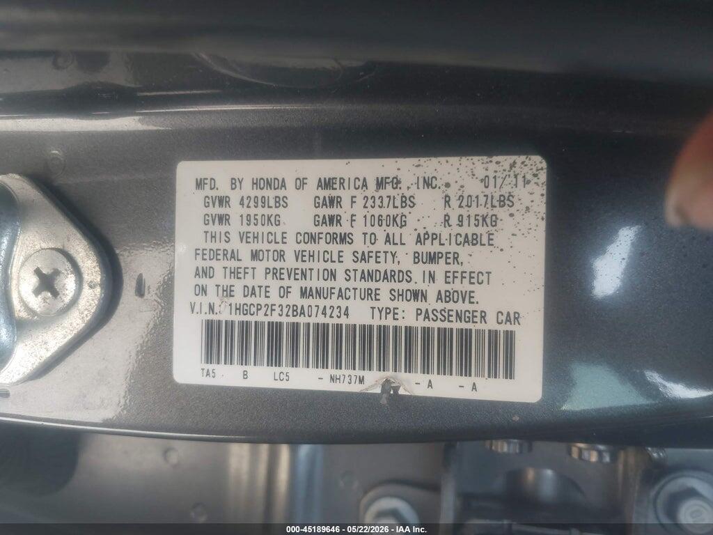 1HGCP2F32BA074234 2011 HONDA ACCORD photo no. 9