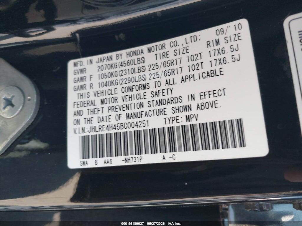 JHLRE4H45BC004251 2011 HONDA CR-V photo no. 9