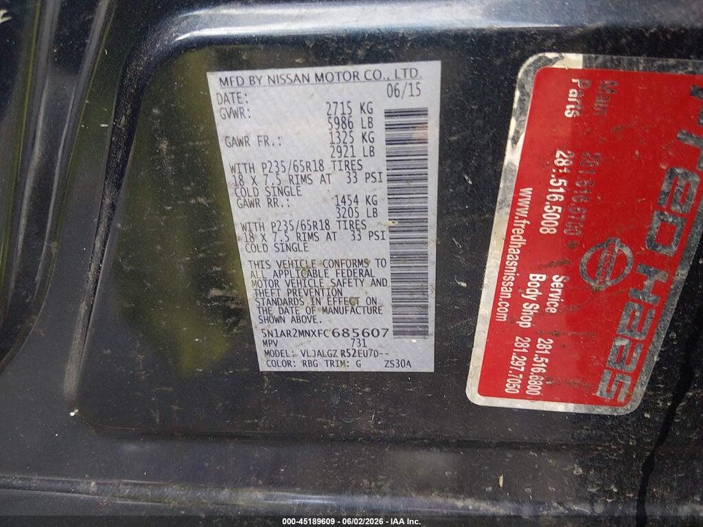 5N1AR2MNXFC685607 2015 NISSAN PATHFINDER photo no. 9