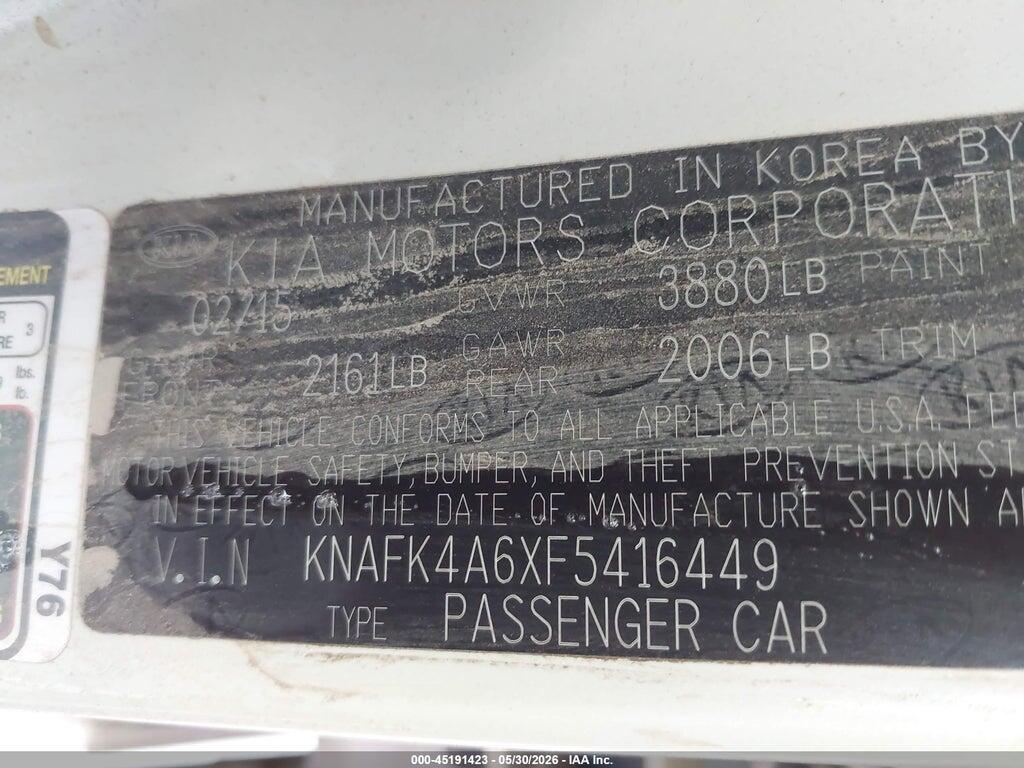 KNAFK4A6XF5416449 2015 KIA FORTE photo no. 9