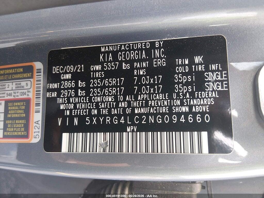 5XYRG4LC2NG094660 2022 KIA SORENTO photo no. 9