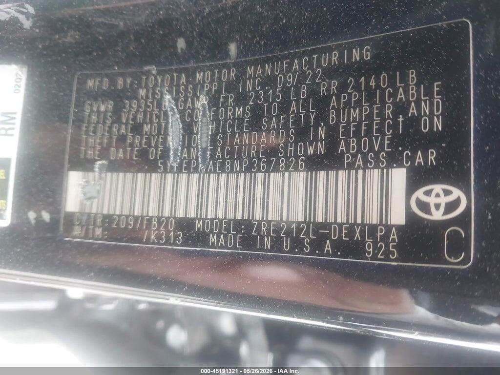 5YFEPMAE8NP367826 2022 TOYOTA COROLLA photo no. 9