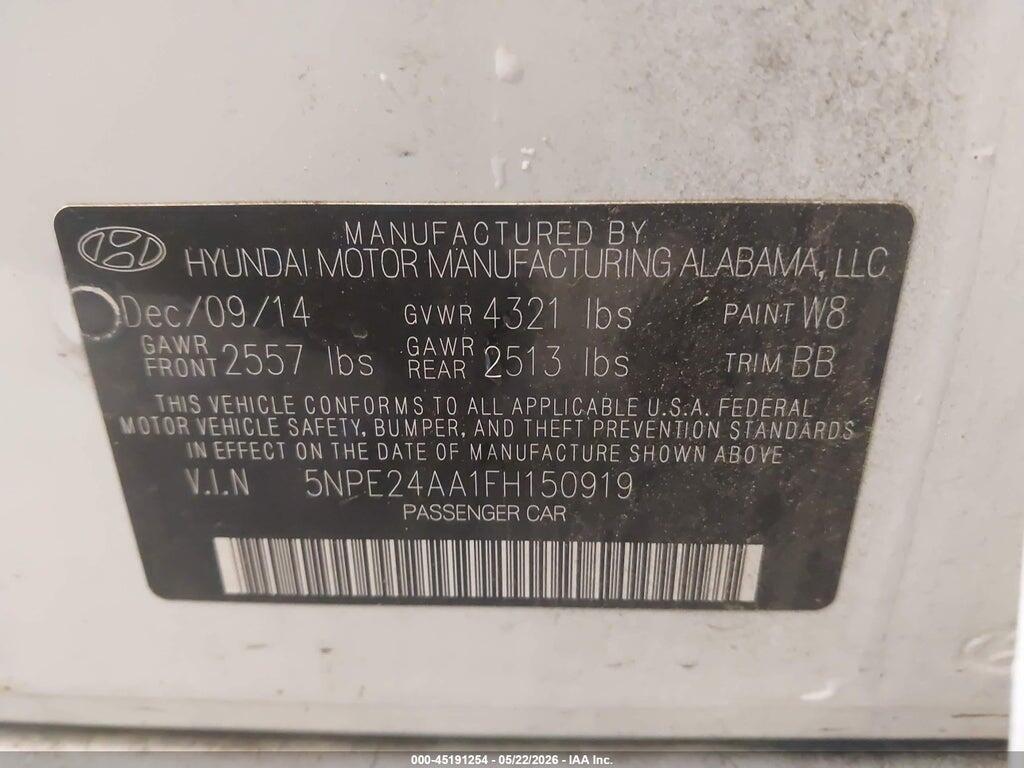 5NPE24AA1FH150919 2015 HYUNDAI SONATA photo no. 9
