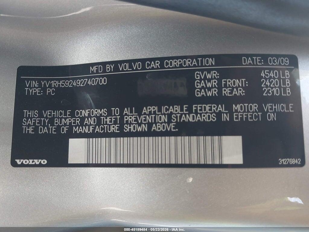 YV1RH592492740700 2009 VOLVO S60 photo no. 9