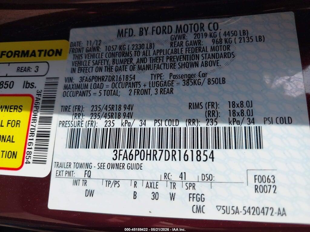 3FA6P0HR7DR161854 2013 FORD FUSION photo no. 9