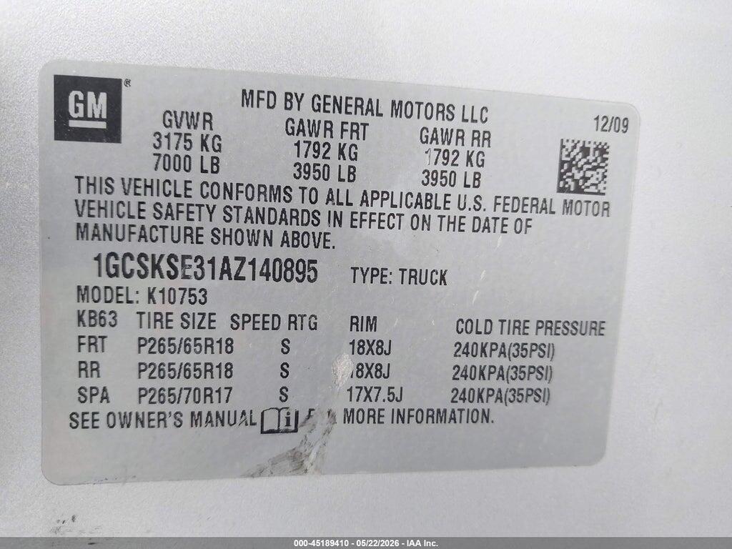 1GCSKSE31AZ140895 2010 CHEVROLET SILVERADO 1500 photo no. 9