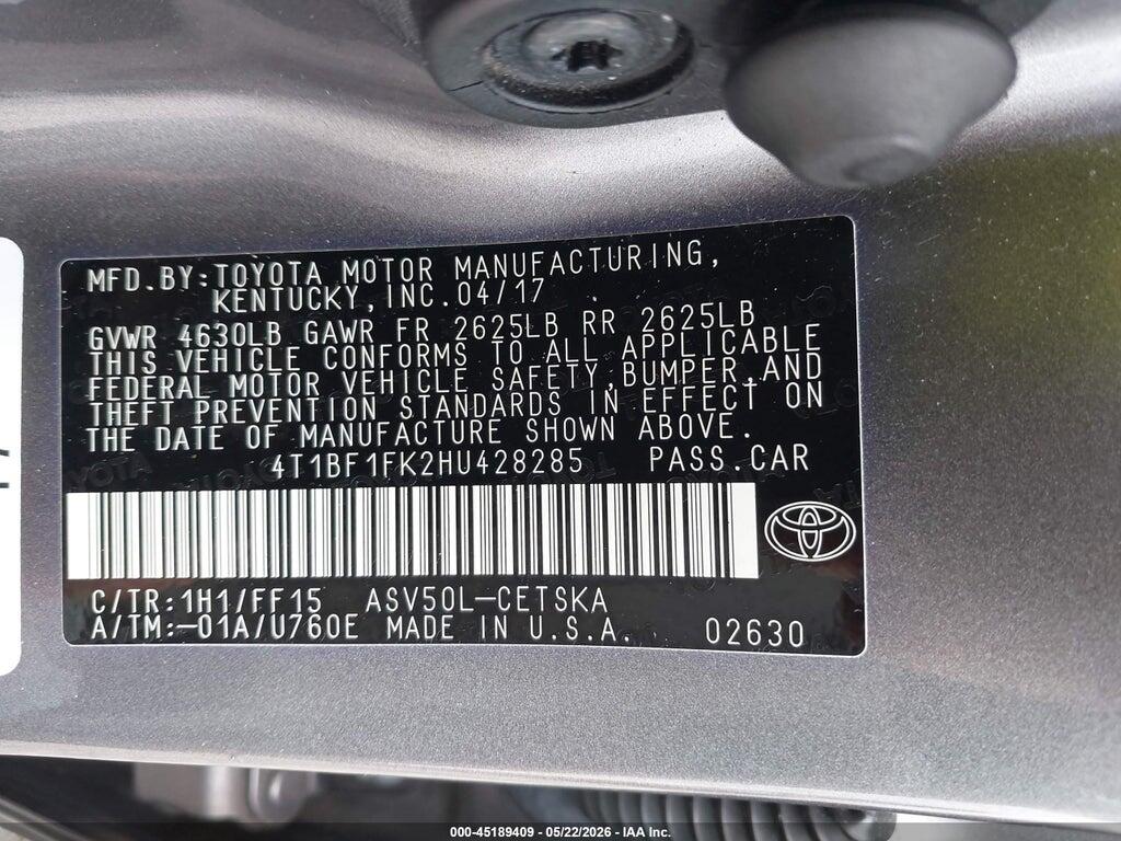 4T1BF1FK2HU428285 2017 TOYOTA CAMRY photo no. 9
