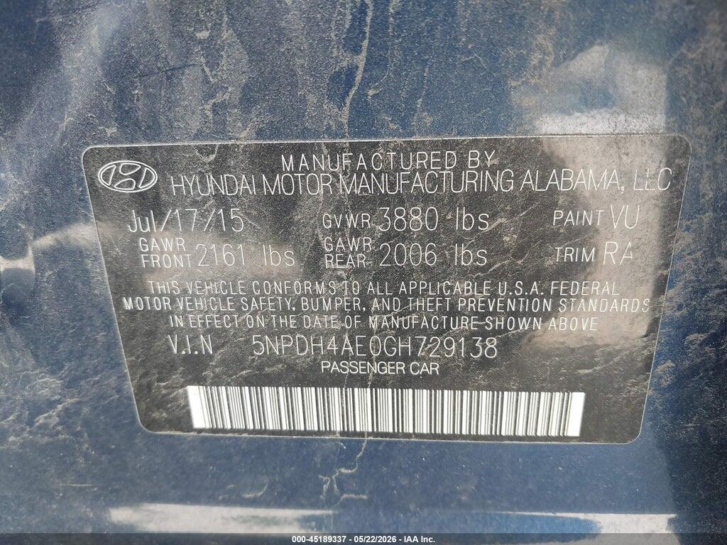 5NPDH4AE0GH729138 2016 HYUNDAI ELANTRA photo no. 9
