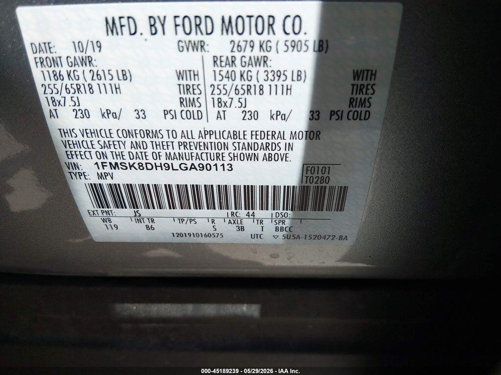 1FMSK8DH9LGA90113 2020 FORD EXPLORER photo no. 9