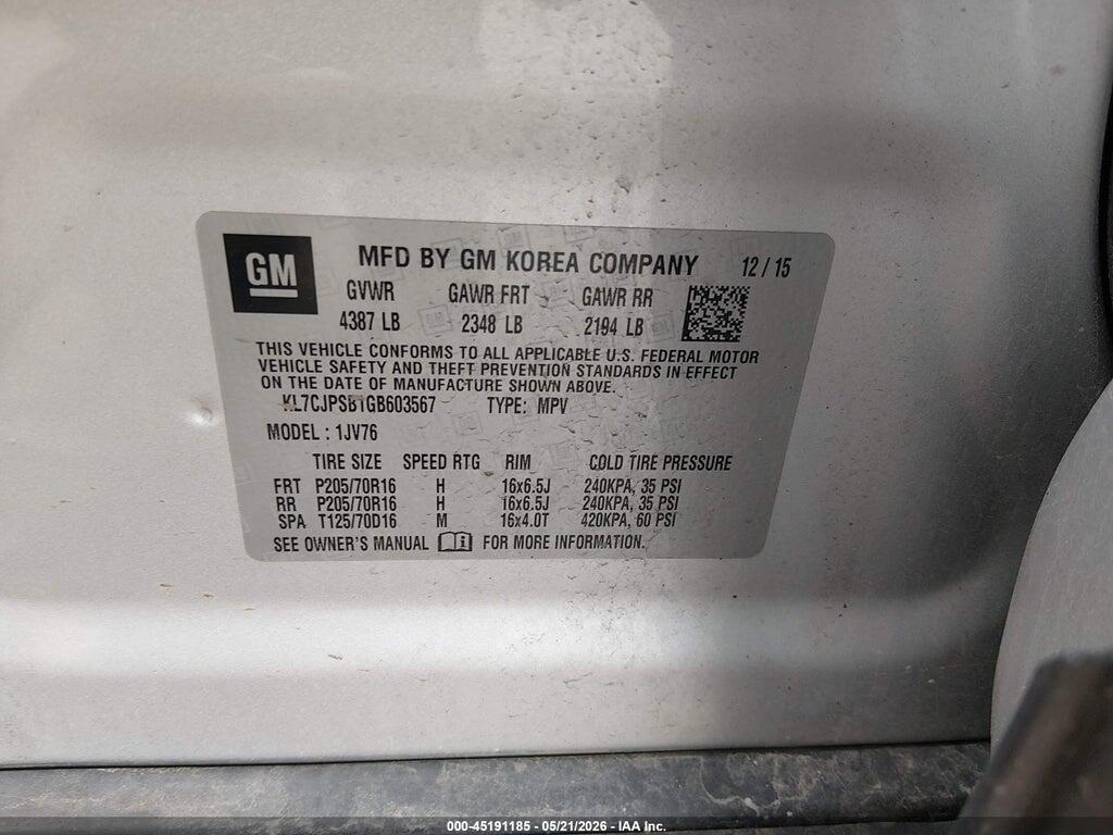 KL7CJPSB1GB603567 2016 CHEVROLET TRAX photo no. 9
