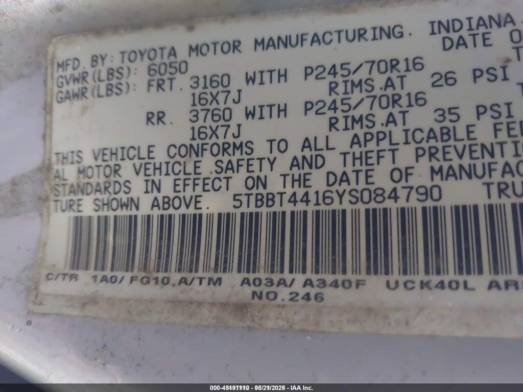 5TBBT4416YS084790 2000 TOYOTA TUNDRA photo no. 9