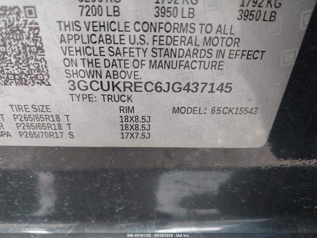 3GCUKREC6JG437145 2018 CHEVROLET SILVERADO 1500 photo no. 9